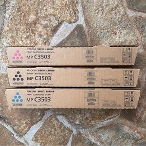 🫟 Lot 3 RICOH SAVIN LANIER
PRINT CARTRIDGE MP C3503 NIB cyan black magenta ink